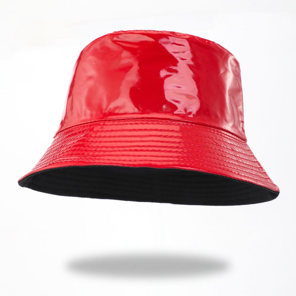 Faux Leather Bucket Hat Women Reversible PU Leather Sun Hat Fashion Autumn Waterproof Fisherman Hat Reversible Sun Bucket Hat красный