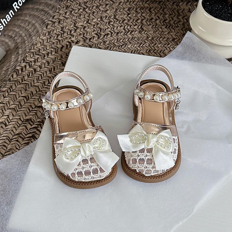 2026 Summer Toddler Girls  Pearl Sandals - Closed-Toe Princess Style 26 шампанского