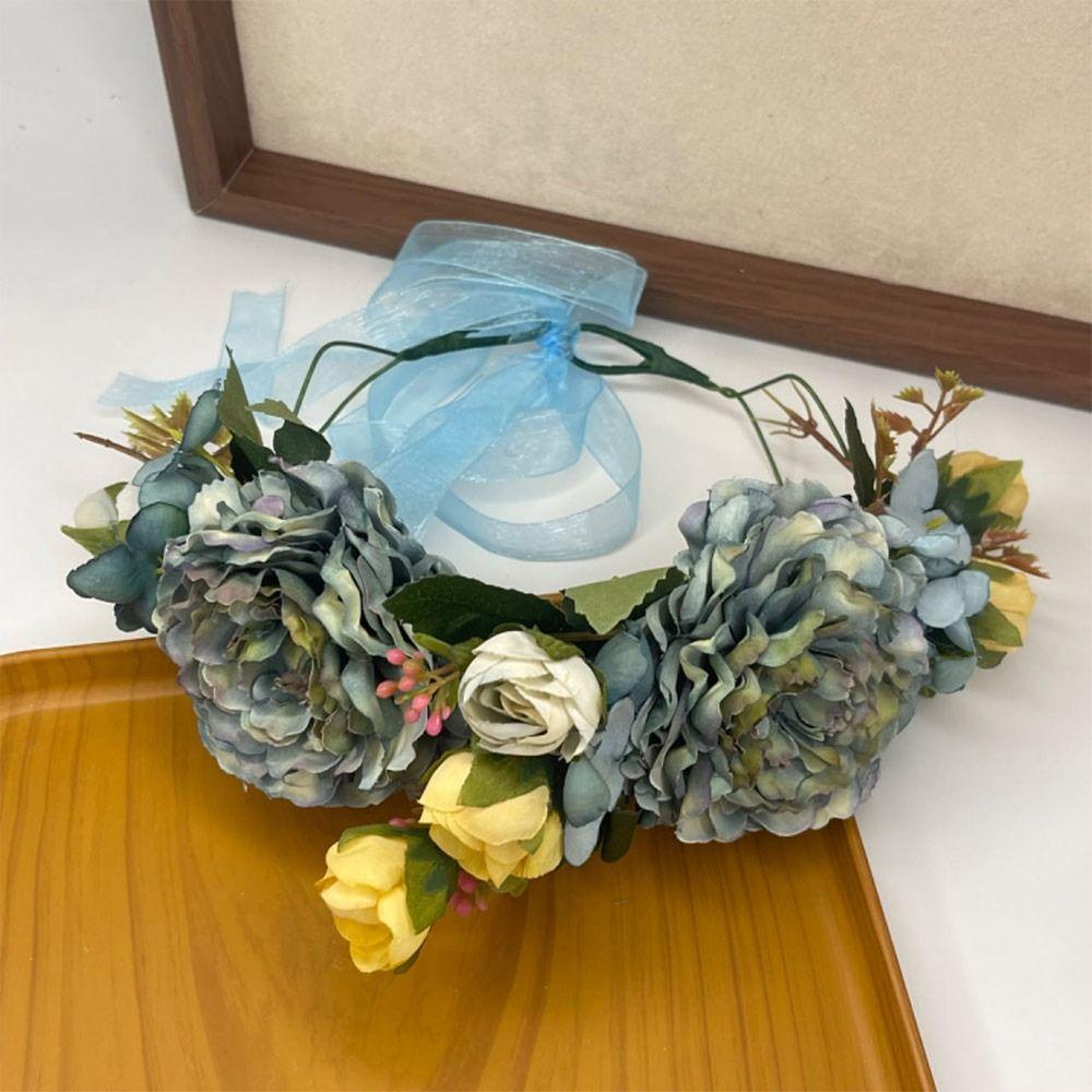 Rose Flower Headband Festival Wedding Green Leaf Floral Headpiece Flower Crown for Women Girls