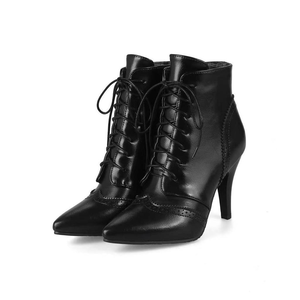 Nové evropské a americké módní všestranné retro duté hořící květinové přední šněrovací dámské kotníkové boty na vysokém podpatku