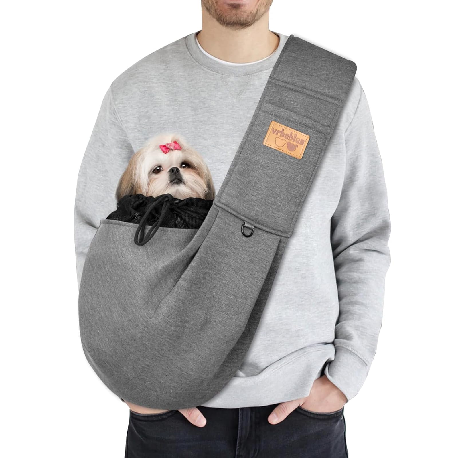 

Vrbabies Сумка-слинг для питомцев, гибкая и регулируемая, с безопасным отверстием, освобождает ваши руки и позволяет носить собак в сумке-кенгуру, щенки, ремень, руки,