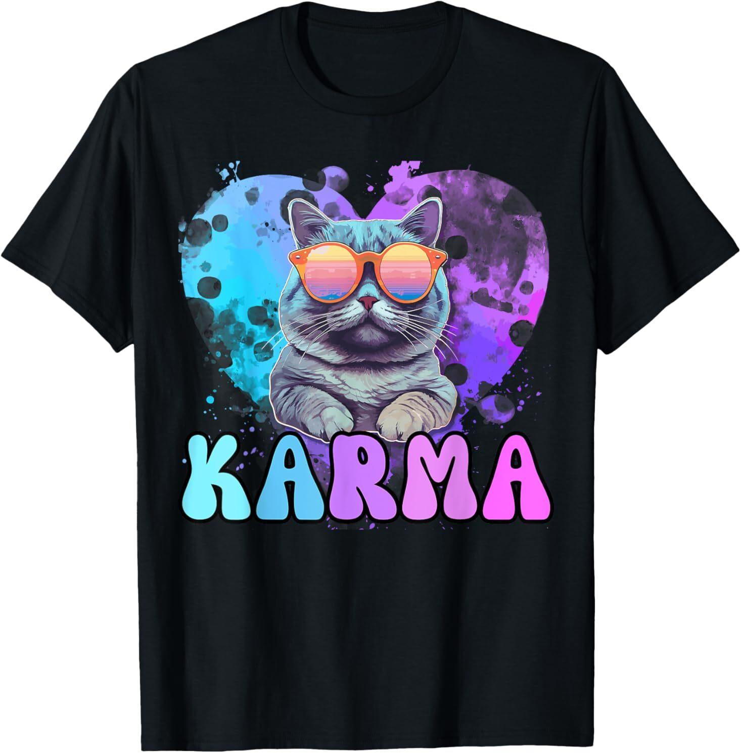 Cute Funny Cat Lover Heart Shape Karma T-Shirt Mens Womens Tees Top S