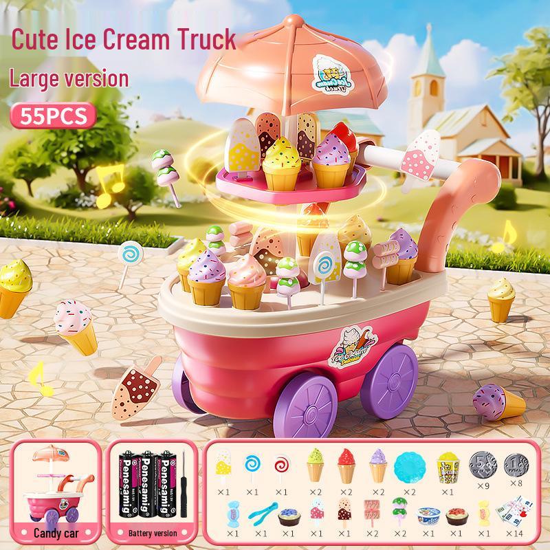 Children's Ice Cream Handcart & Music Toy Set - Ice Cream Machine & Motorcycle Role Play