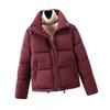 Womens Short Puffer Coat Winter Warm Loose Fit Cotton Jacket Stand Collar Solid Color Urban Street Style