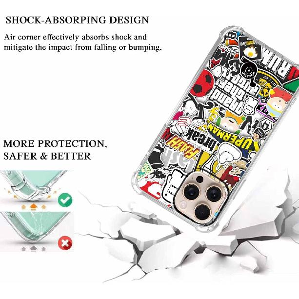 for iPhone 16 Pro Max Case with Pop Culture Design,Aesthetic Cartoon Pop-Art Sticker Bomb Collage Pattern Case for Men Women,Clear Slim Soft TPU