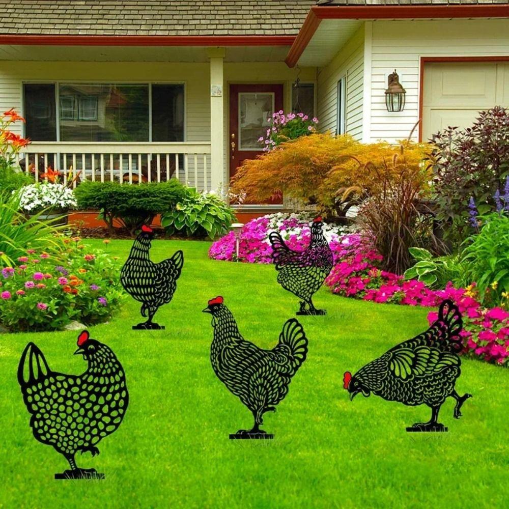 Plastic Chicken Statues Garden Ornaments Garden Card Insertion Creative Hen Yard Ornaments