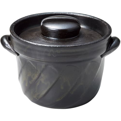 Banko Ware Earthenware Rice Cooker, 2-cup Capacity, Black Glaze, 20cm Diameter, Microwave Safe, Heat-Resistant Ceramic, Made In Japan, Product Number