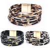 Multilayer Leopard Leather Bangle Jewelry Accessories Wide Wristband  Women Fashion