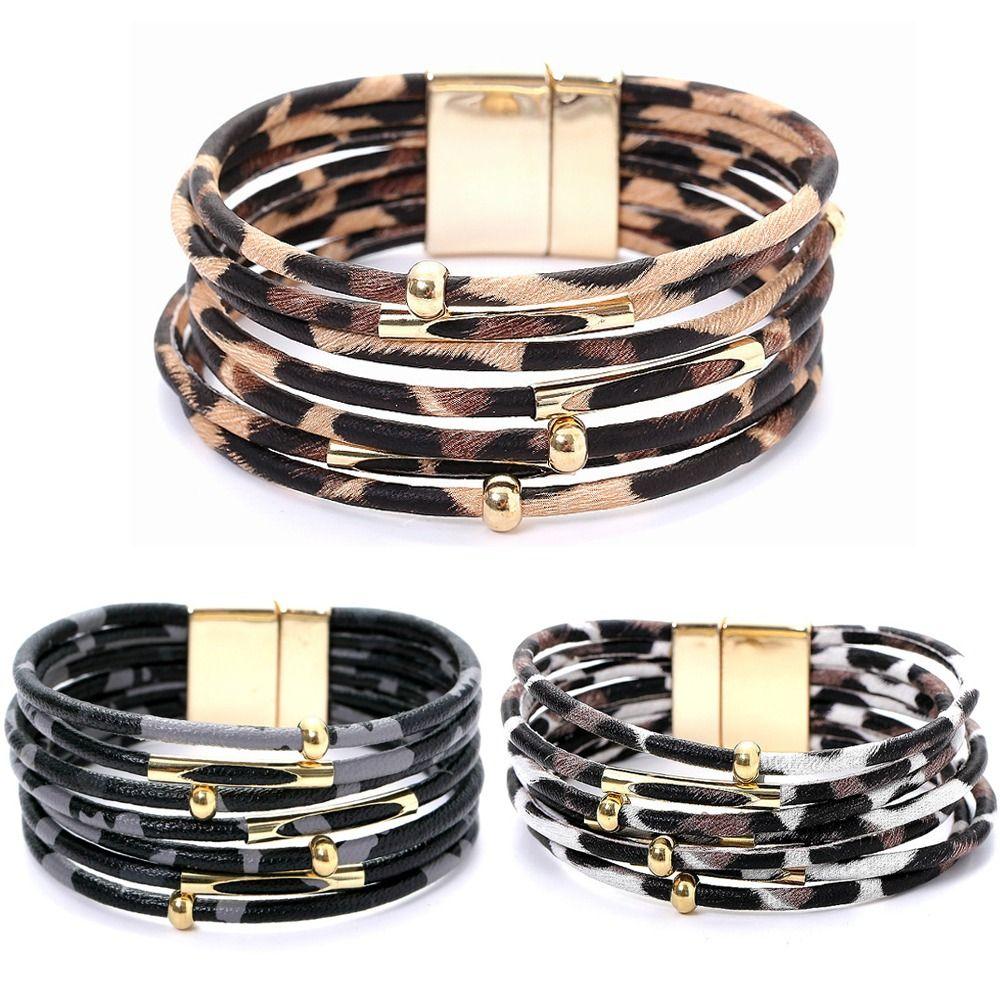Jewelry Accessories Leopard Leather Bangle Multilayer Bracelets & Bangles  Gift