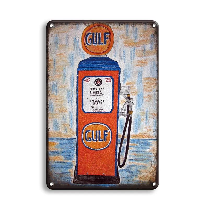 Vintage Decor Shabby Chic Metal Tin Signs Gulf Esso Agip Man Cave Wall Decoraion Motor Oil Garage Wall Stickers Gas Decor Pla