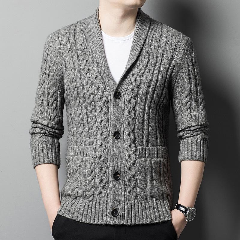 

Men s Winter Thick Knit Sweater with Suit Collar - Casual Fashion Dad Style Base Layer Knitwear. XL