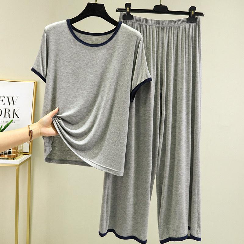 Plus Size Pour Femme Short Sleeve Trousers Suit Casual Loose Home Wear Clothes Modal Women's 2 Pcs