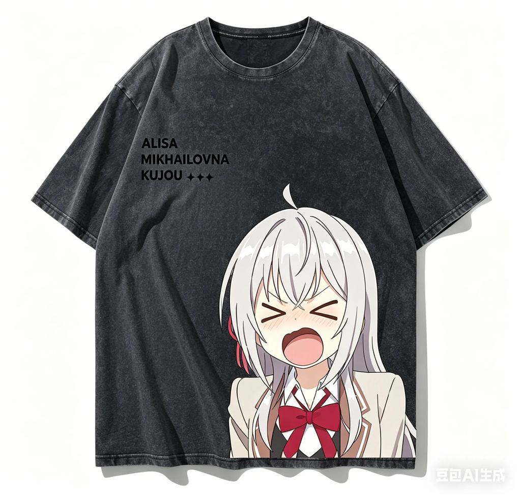 Cool Stylish Vintage Classic Washed Black Fate Series Saber Lily Anime Casual Cotton Short-Sleeve T-Shirt