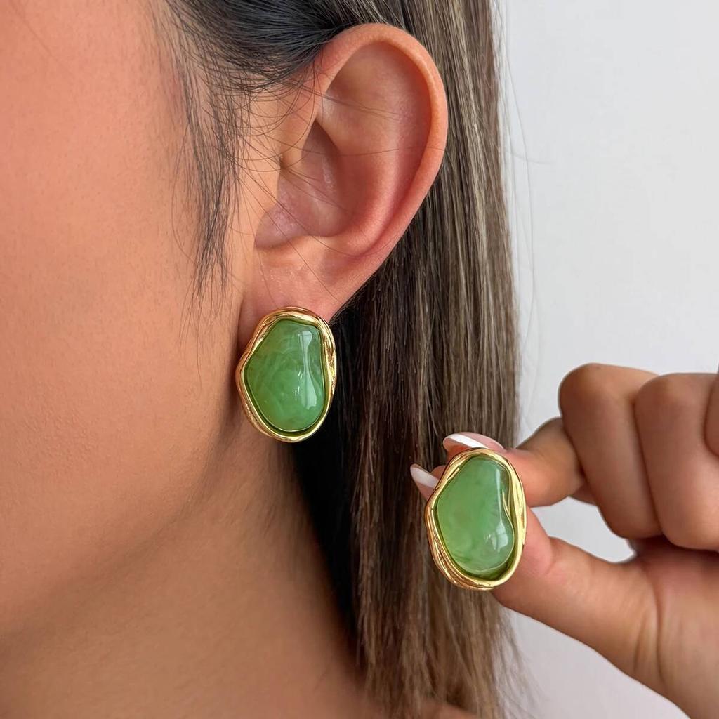 Salircon 5 Color Irregular Geometric Resin Stainless Steel 18K Gold Plated Stud Earring for Women Bohemia Y2K Jewelry Gifts New