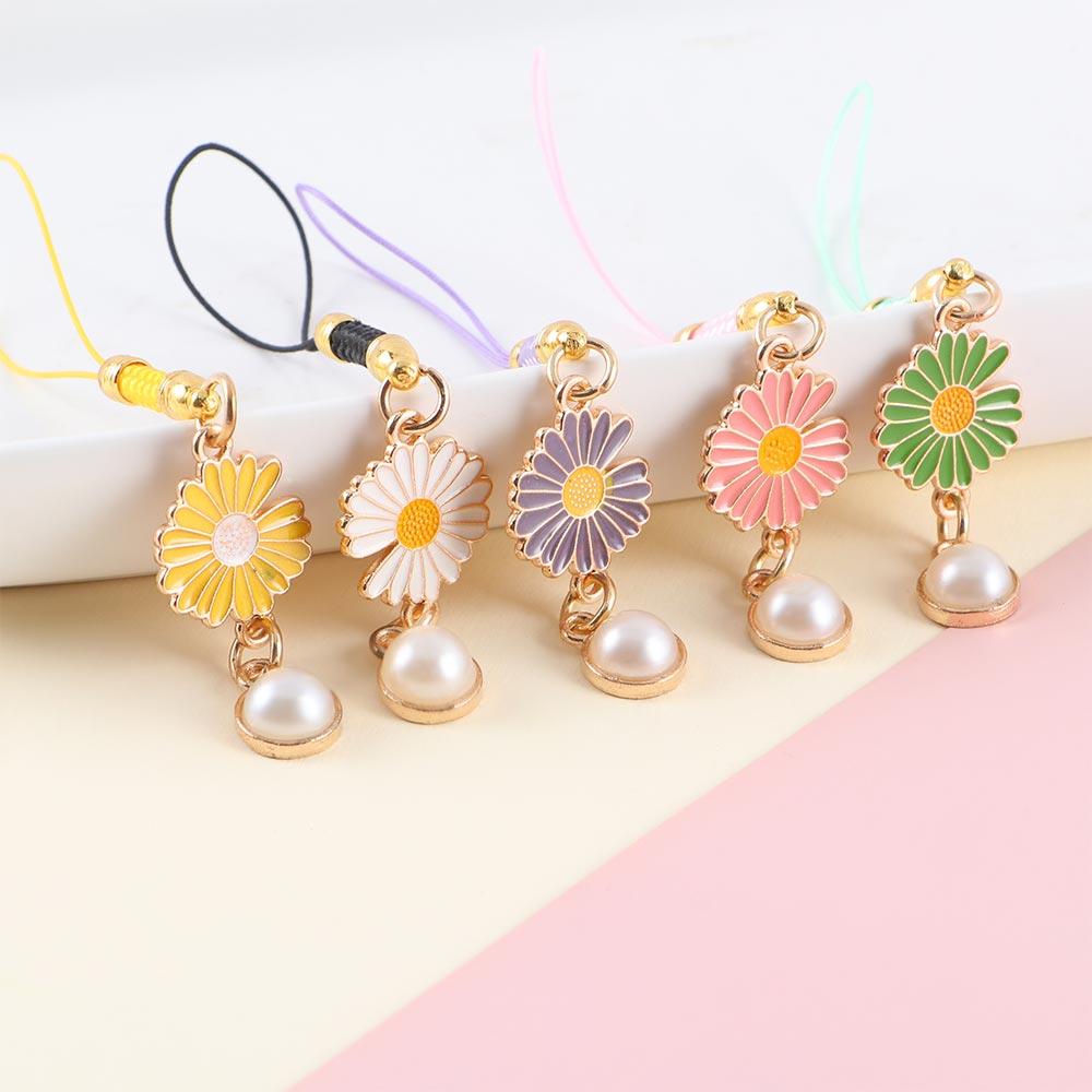 Case Decor Keychain Strap Hanging Ornaments Mobile Phone Straps Lanyards Daisy Flower Key Hang Rope