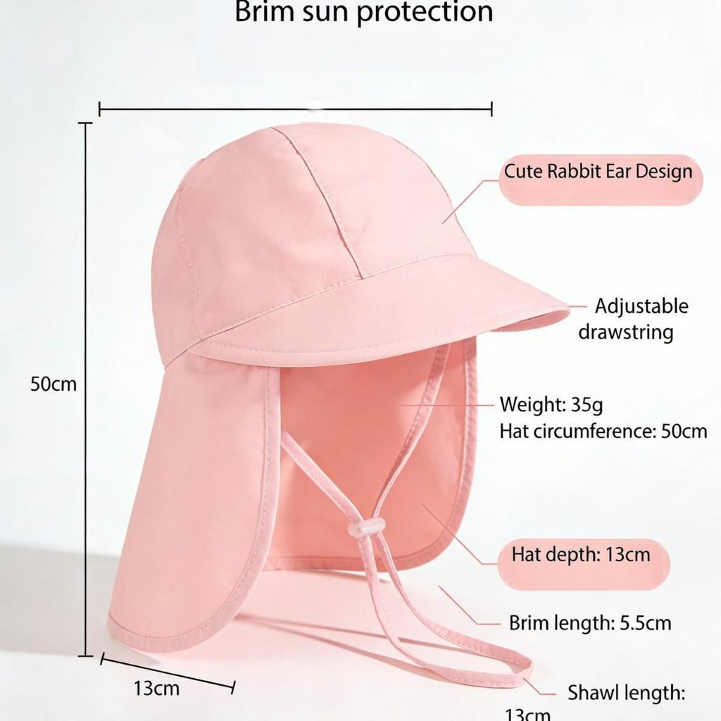 Children's UV Protection Baseball Cap with Neck and Face Shield - Summer Hat for Boys and Girls