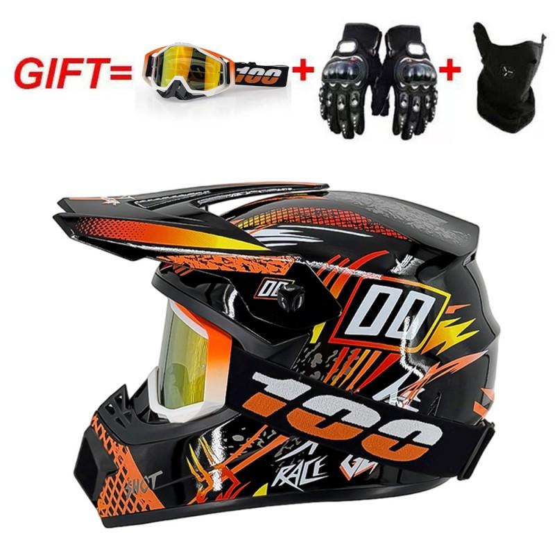 Full Face Motorcycle Helmet With Included Goggles Cover Gloves - All Season ABS Safety Gear Off-Road MTB ATV Riding