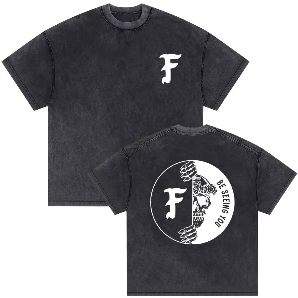 Washed Vintage Forward Observations Group Tshirt Skeleton Graphic Tees Mens Cotton Oversized Tshirt Male Gothic Punk T Shirts