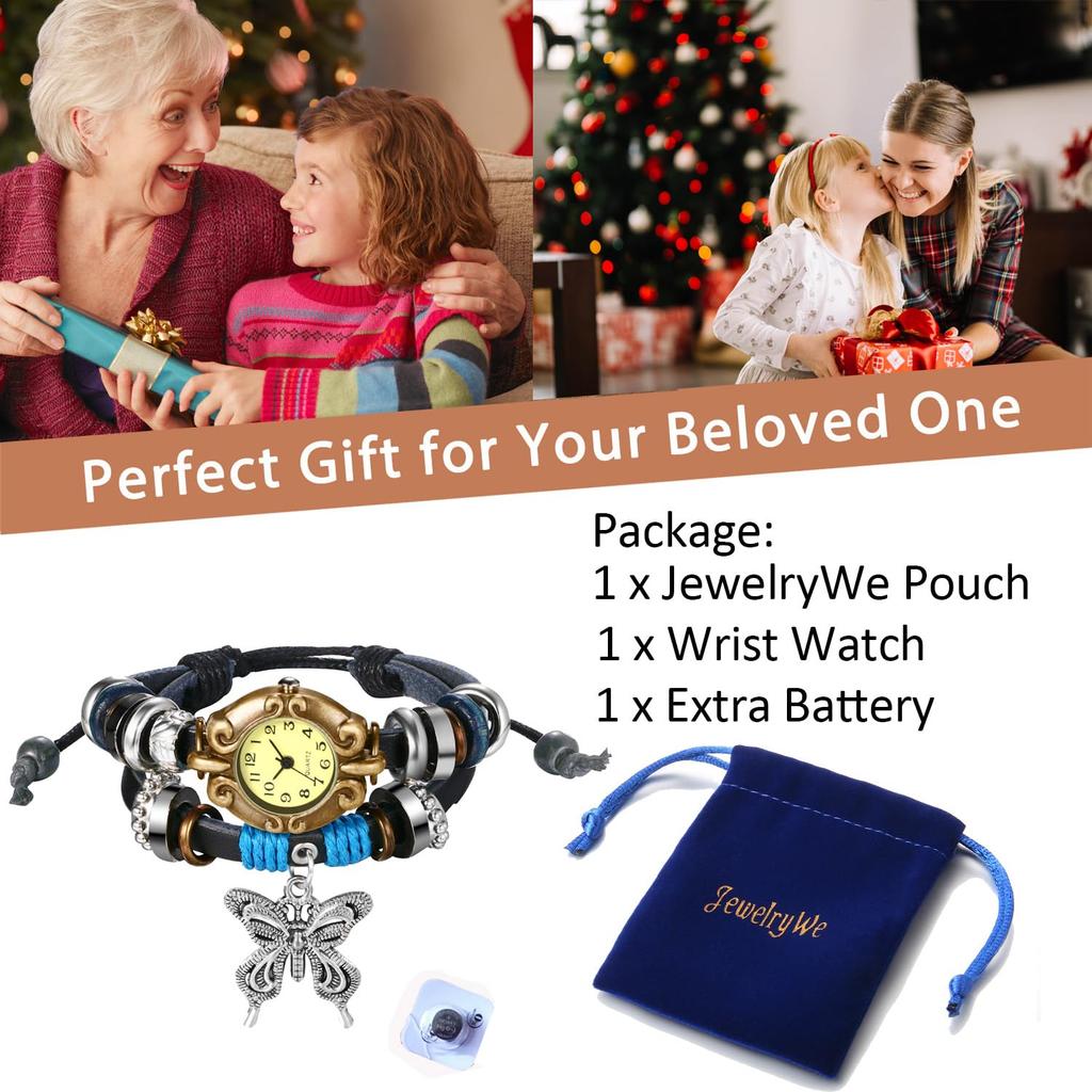 Women's Watch Antique Butterfly Bracelet Watch Multi-wrap Prayer Beads Woven Leather Strap Analog Casual Women's Accessories Birthday Christmas