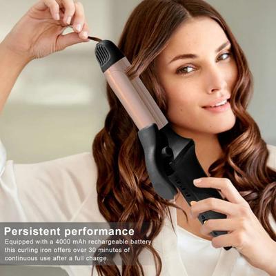 Cordless Hair Curling Iron 3 Temperature Adjustable Rechargeable Fast Heating Hair Curler Straightener Portable Electric Curling Wand Women