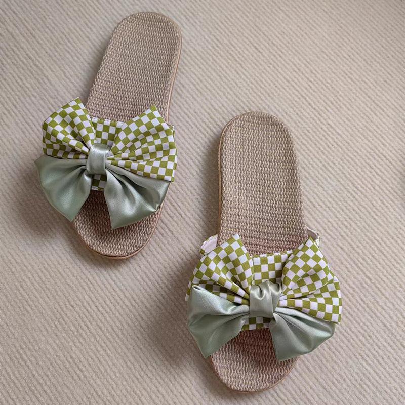 

Модные женские тапочки из льна с бантом и противоскользящим эффектом 40 зелёный