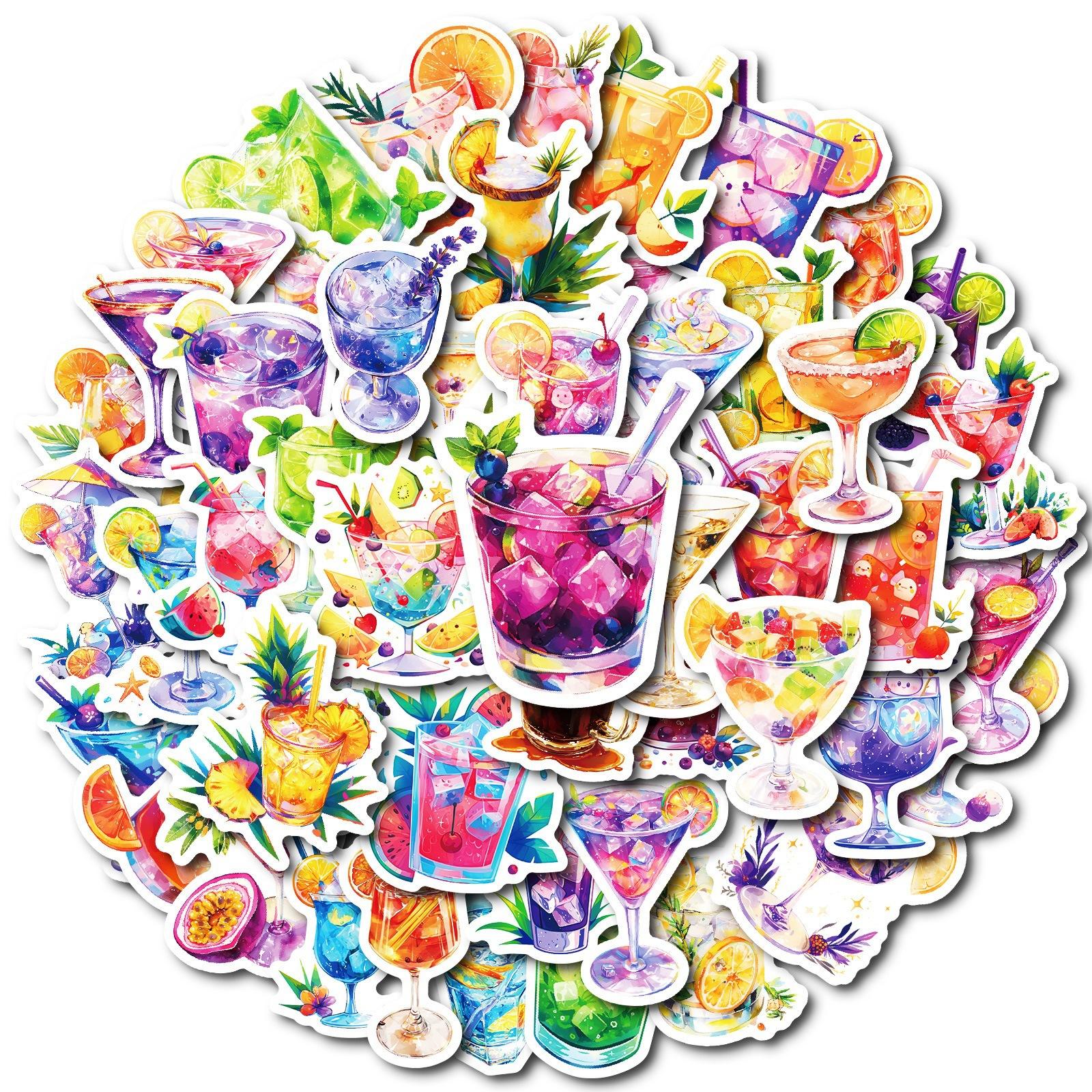 

50 Красивых Акварельных Серий Различные Коктейльные Напитки Граффити Наклейки Водонепроницаемые Наклейки