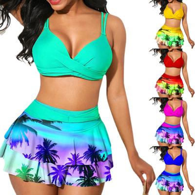 2 unidades/conjunto maiô feminino popular acolchoado cintura alta meninas doce ombro de fora roupa de banho para férias