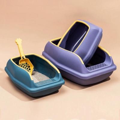 Large Capacity Cat Litter Box Semi Closed Plastic Sand Box For Cats Pet Toilet Anti Splash Cat Tray Cleaning Bath Basin Supplies