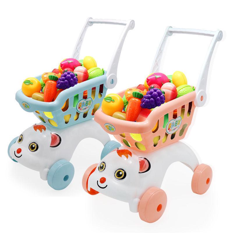 Large Kids' Grocery Cart with Fruit & Vegetable Play Set for Playhouse
