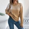Women's Fashion Casual Contrast Plaid Long Sleeve Pullover Sweater