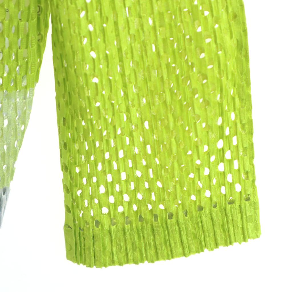 PLEATS PLEASE Made In Japan Long Sleeve Mesh Blouse 5 Yellow-green Women Used