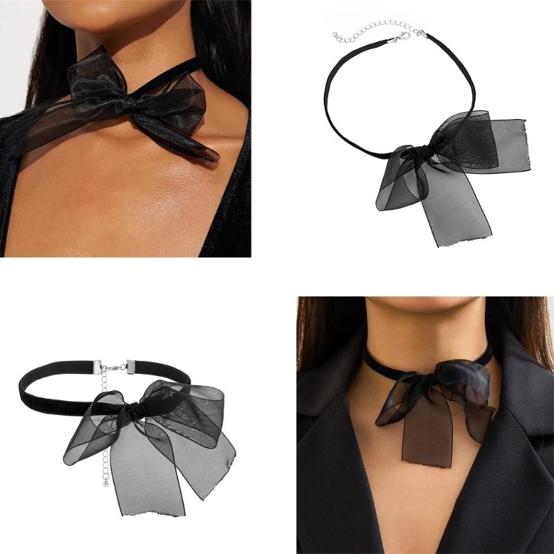 Fashion Black Mesh Bowknot Neckband Choker Jewelry Temperament Elegant Neck Chain Women Clavicle Chain Necklace