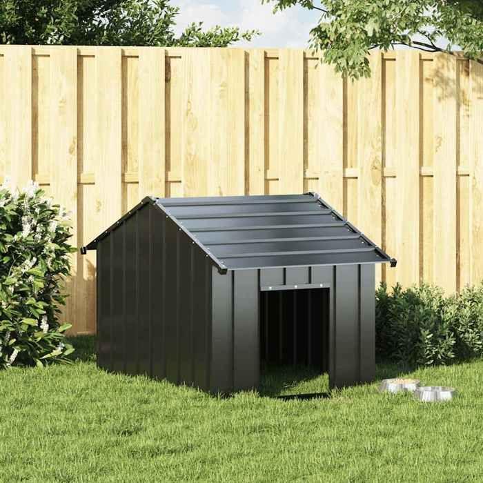 VidaXL Niche pour chien avec toit noir 83x130x85 cm acier galvanisé, cage de chien, abri pour chien, cage pour animaux de 4100915