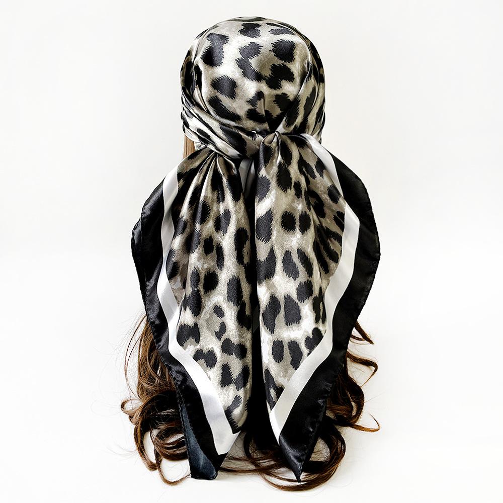 90s Print Leopard Print Elegant Fashion Headscarf Faux Silk Women's Versatile Head Wrap Retro Satin Square Scarf