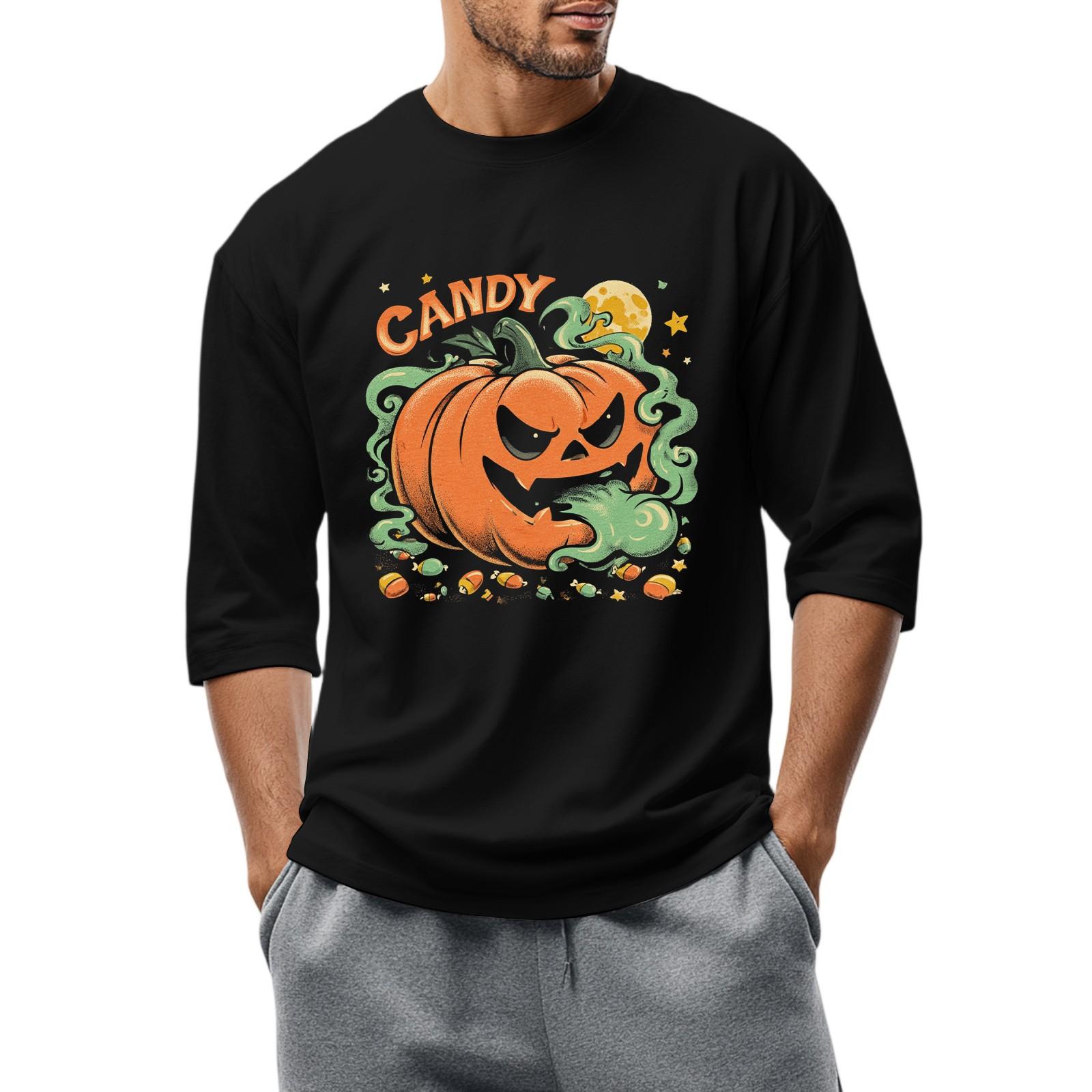 

Мужская повседневная модная футболка с круглым вырезом и рукавом три четверти XL чёрный