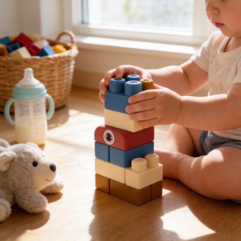 Weiches Silikon-Baustein-Set für Kinder mit Zugaufsatz für kreatives Spielen und sensorische Entwicklung