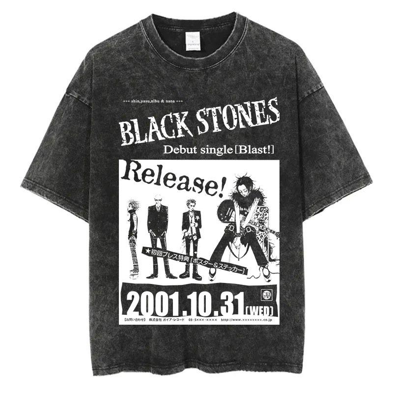 Japanese Anime Nana Osaki Print Vintage Washed Tshirt Harajuku Streetwear Graphic T-Shirt Summer Short SleeveTshirt