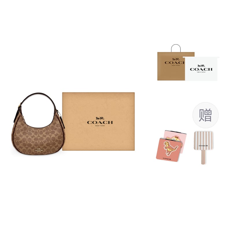 Coach Coated Canvas With Smooth Leather Crescent Bag Shoulder Bag Medium Women's Brown CDX17-IMXHE