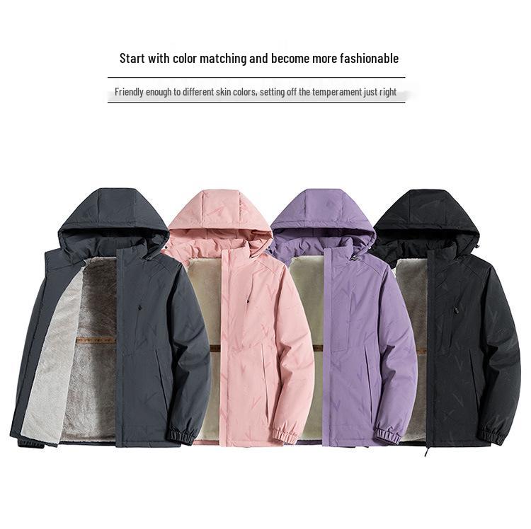 Men's Windproof Waterproof Hooded Jacket with Velvet Lining for Autumn & Winter