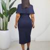 Damen Übergröße V-Ausschnitt Kurzarm Figurbetontes Midi-Kleid für den Arbeitsweg
