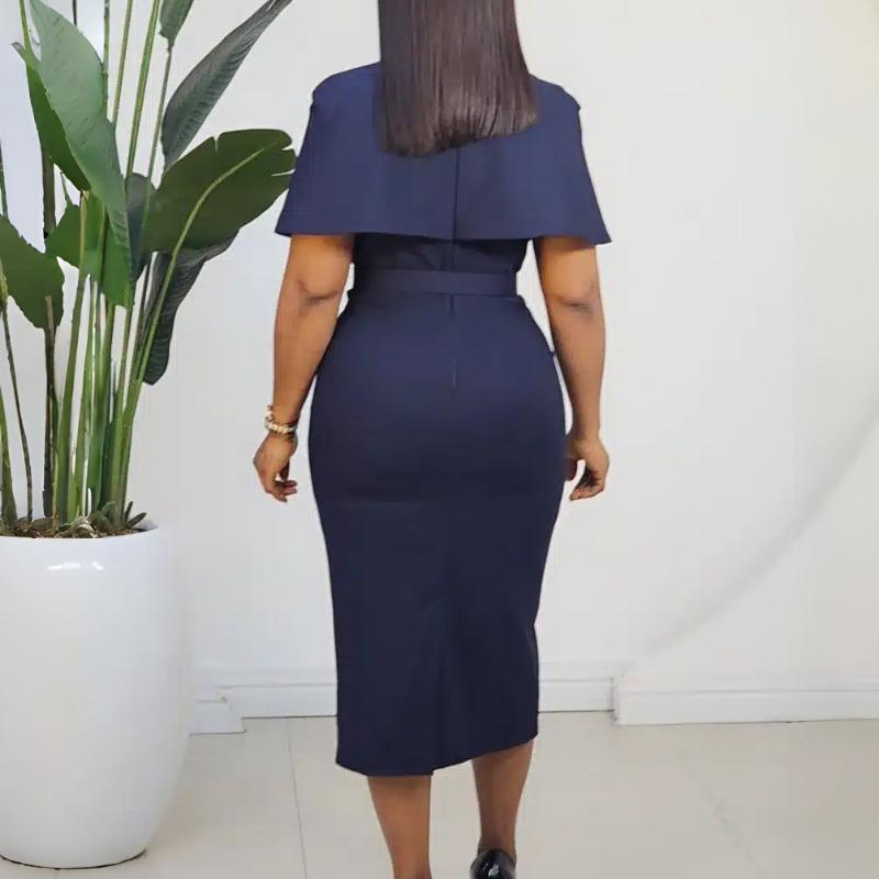 Damen Übergröße V-Ausschnitt Kurzarm Figurbetontes Midi-Kleid für den Arbeitsweg