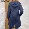 BITCED Autumn/Winter Water-Repellent Hooded Trench Coat Women's Casual Long Coat Loose Fit Plus Size Outdoor Rainwear