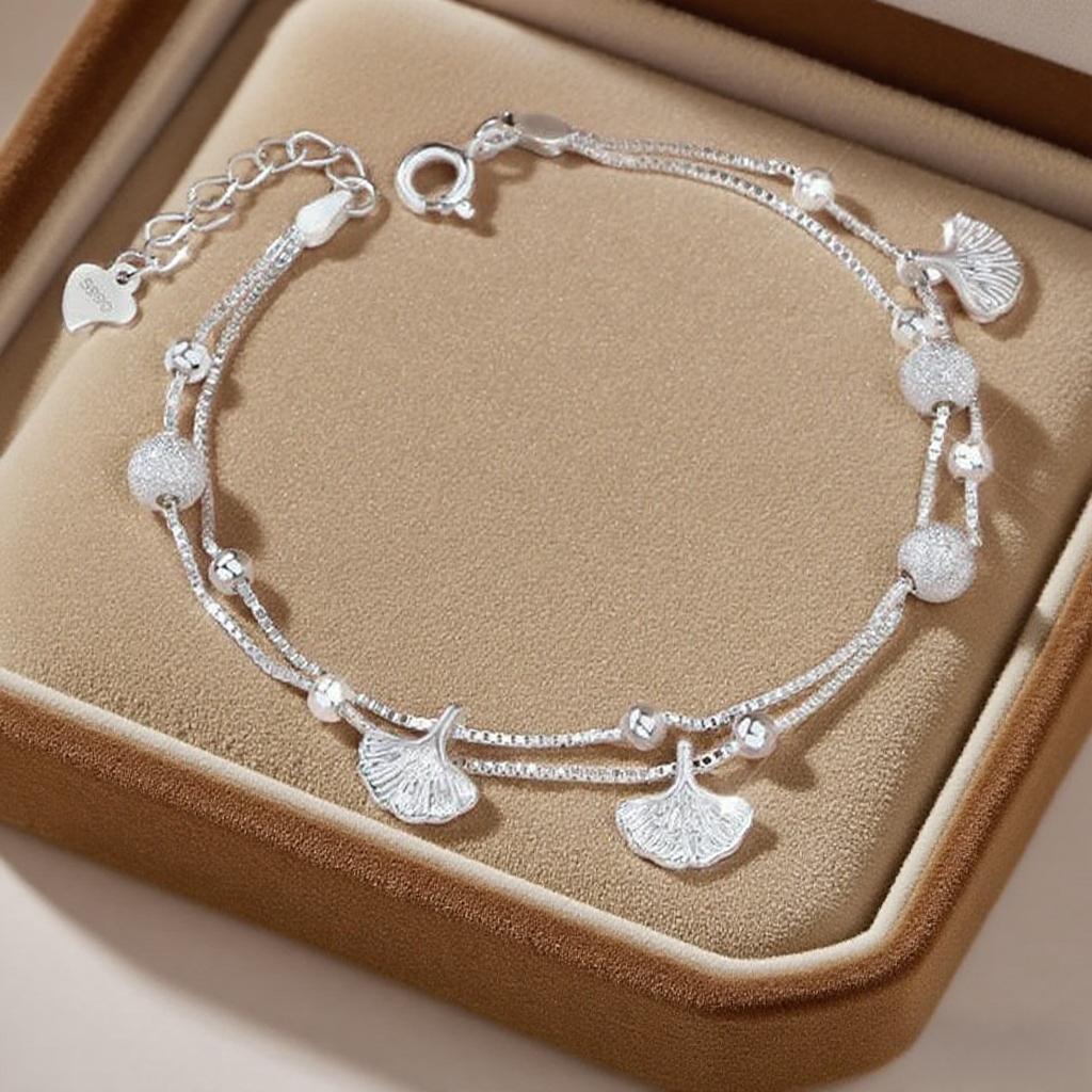 Luxury 925 Sterling Silver Leaf Bracelets For Women Girls Vintage Korean Double Layer Beaded Bracelet Party Fine Jewelry Gifts