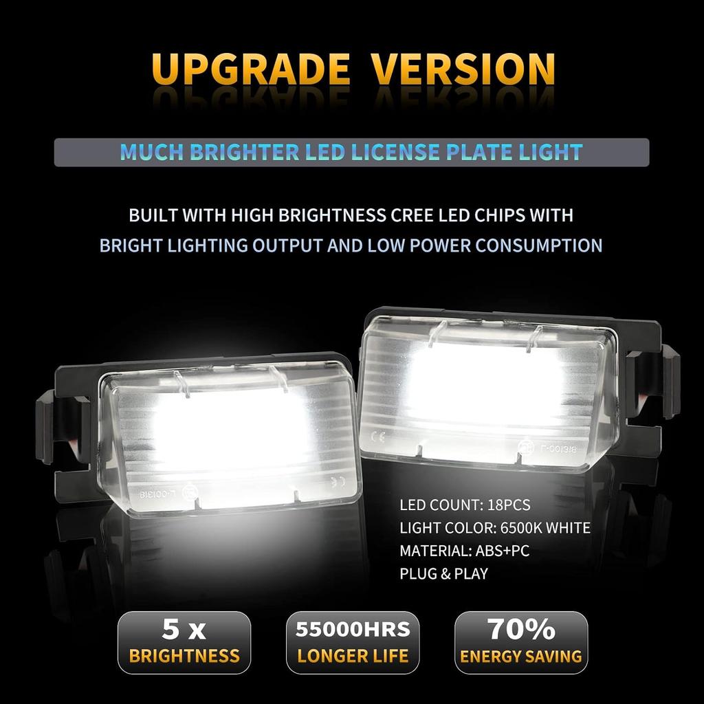 LED License Plate Light For N'issan 350Z 370Z GT-R Versa Cube Leaf & I'nfiniti G25 G35 G37 Q40 Q60 Tag Lamp Assembly, 6000K White 2PCS