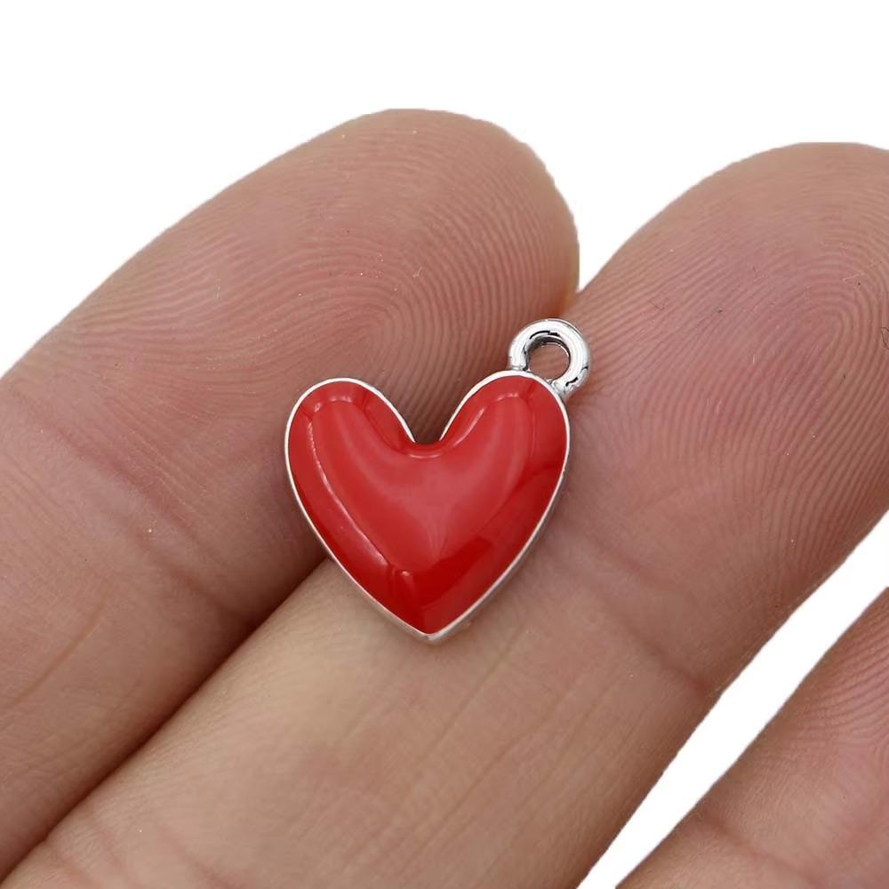 10Pcs Silver Plated Enamel Red Heart Charms Pendant For Jewelry Making Earrings Bracelet Necklace Accessories Diy Findings