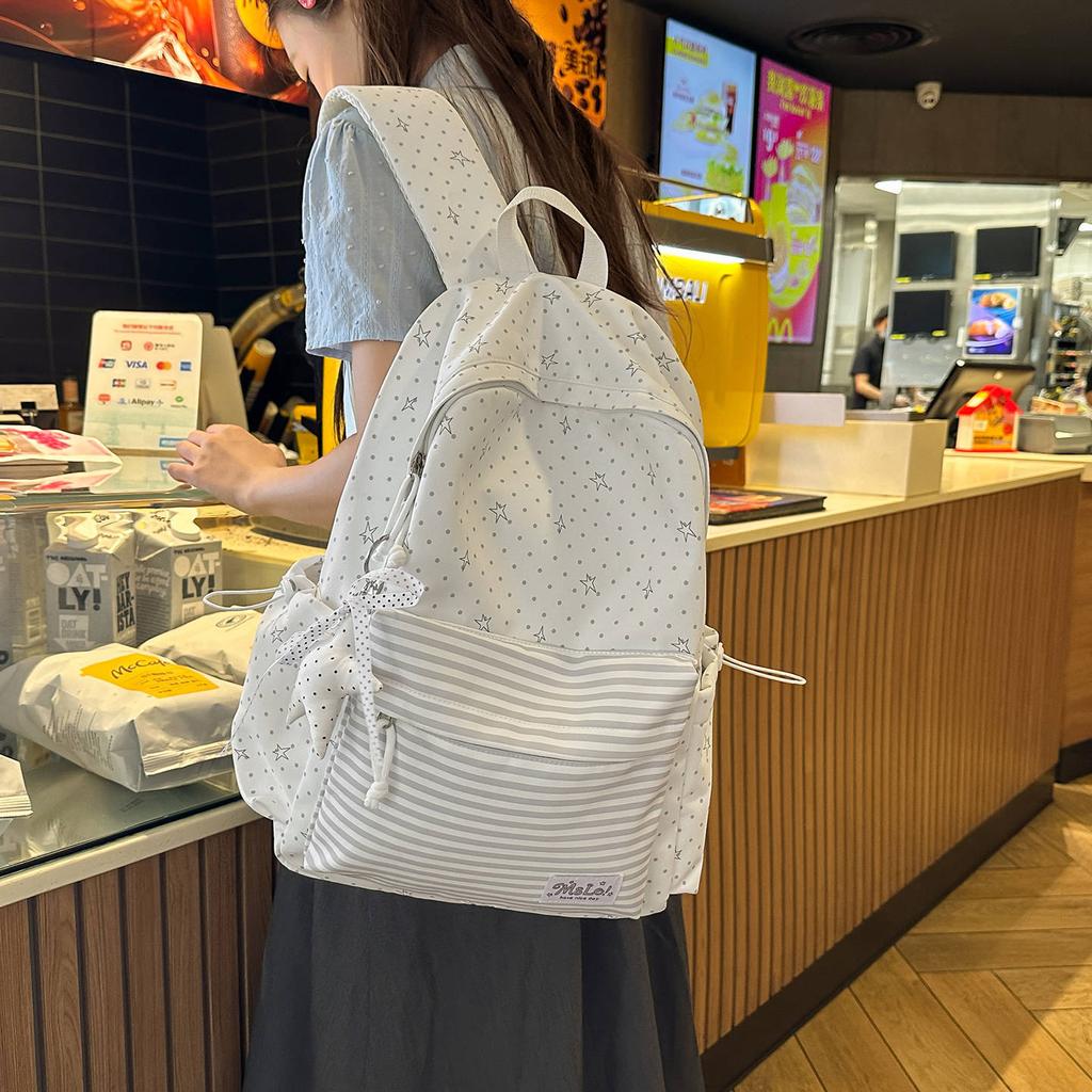 Schoolbag Cute Plaid Polka Dot School Bag Schoolgirl Junior High School Small Fresh Backpack Lace Sweet Girl Lightweight Backpack