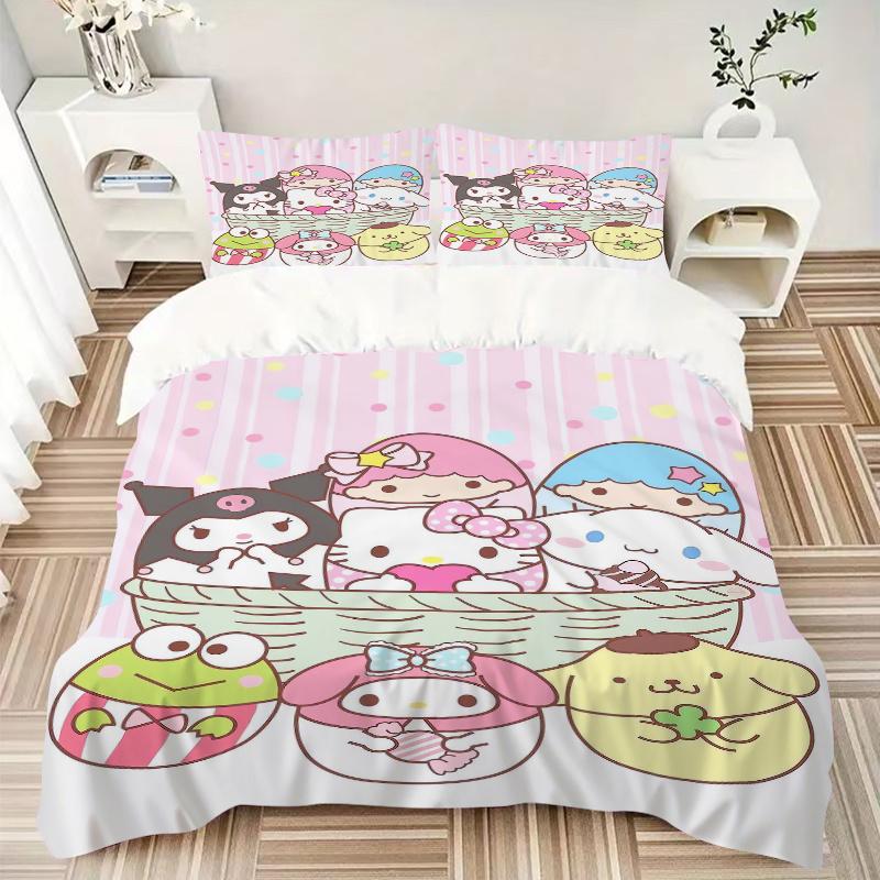 3pcs Dart Sanrio Character Design Print Bedding Set (1 Cover + 2 Pillowcases, Without Inserts), Soft and Comfortable W024