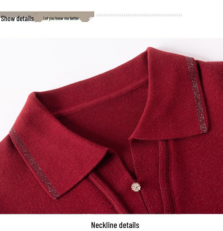 Mom's Autumn Knit Top - New 2026 Style for Middle-Aged & Elderly Women, Spring/Autumn Fashion Lapel Base Layer Shirt