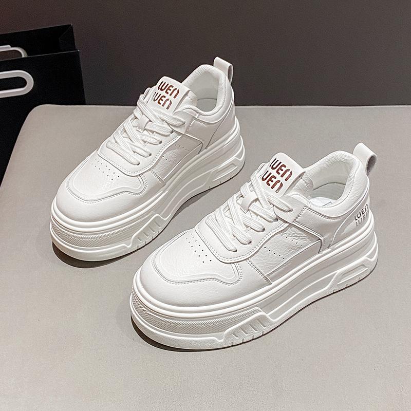 Fashion Pu Leather Thick Bottom Sneakers Women 2025 Breathable Platform Vulcanised Shoes Woman Womens All Match Lace Up Casual Sneakers