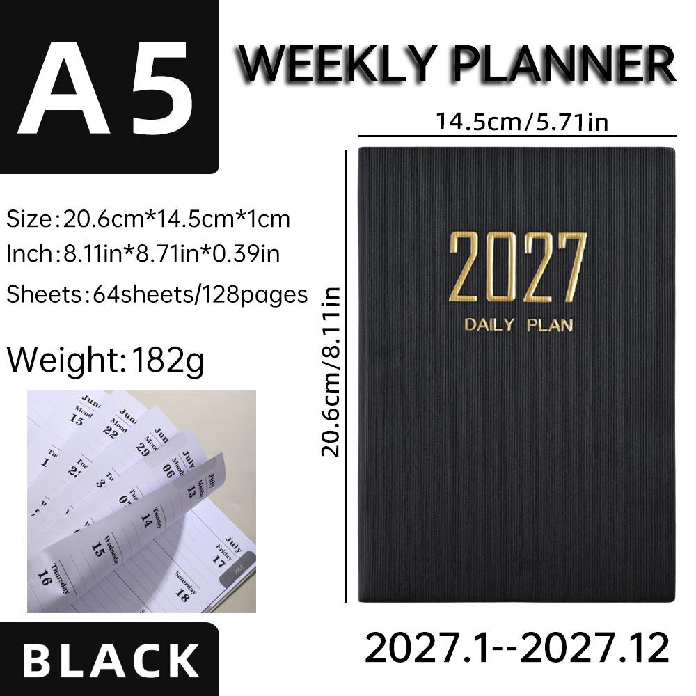 2027 A5 English Leather Weekly Planner Notebook with Daily Plan and Annual Calendar